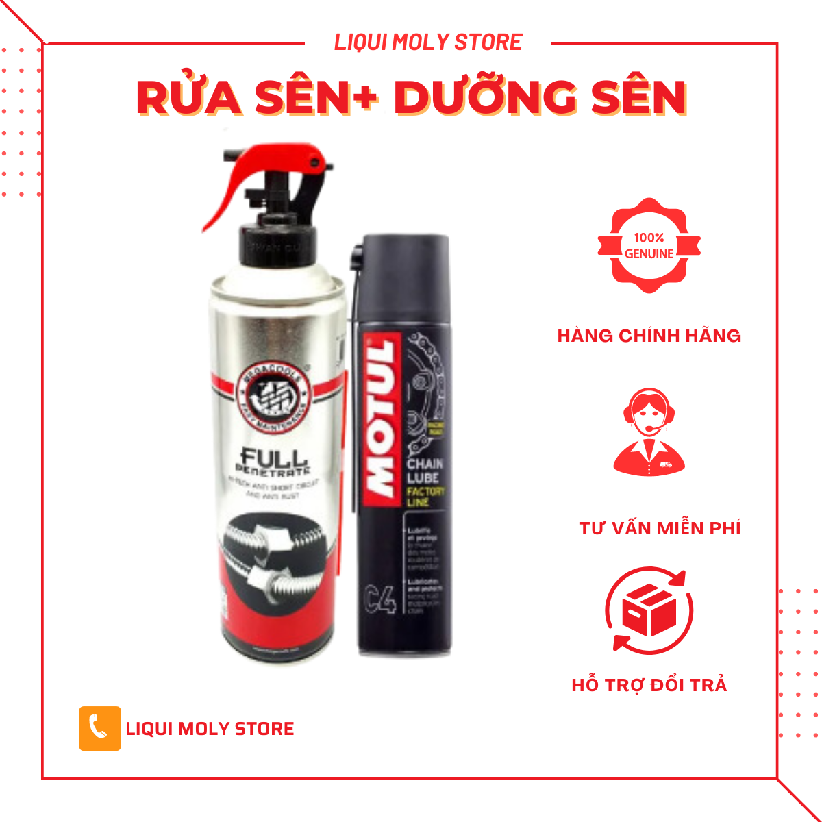 Combo Dưỡng sên Motul C4 + Rửa sên Megacools 500ml tặng bàn chải