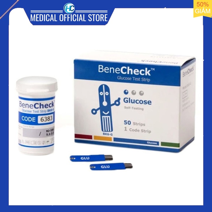 Que thử Glucose máy đo đường huyết Benecheck Plus 50 que