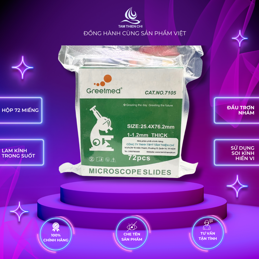 Lam kính hiển vi Greetmed đầu nhám 7105 hộp 72 miếng Tâm Thiện Chí