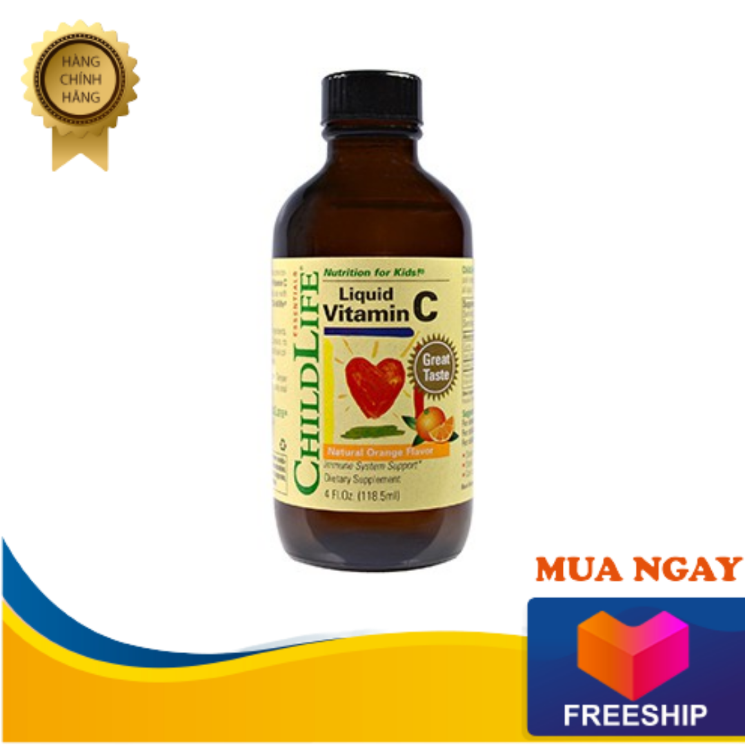 [ Domy.Vn ] Bổ Sung Vitamin C Tăng Sức Đề Kháng Cho Bé Childlife Liquid Vitamin C 118.5ml - dạng siro dễ uống, dễ hấp thu, Hương vị trái cây tự nhiên thơm ngon và dễ uống, Thành phần không cồn, không chất tạo ngọt  - Đồ Mỹ
