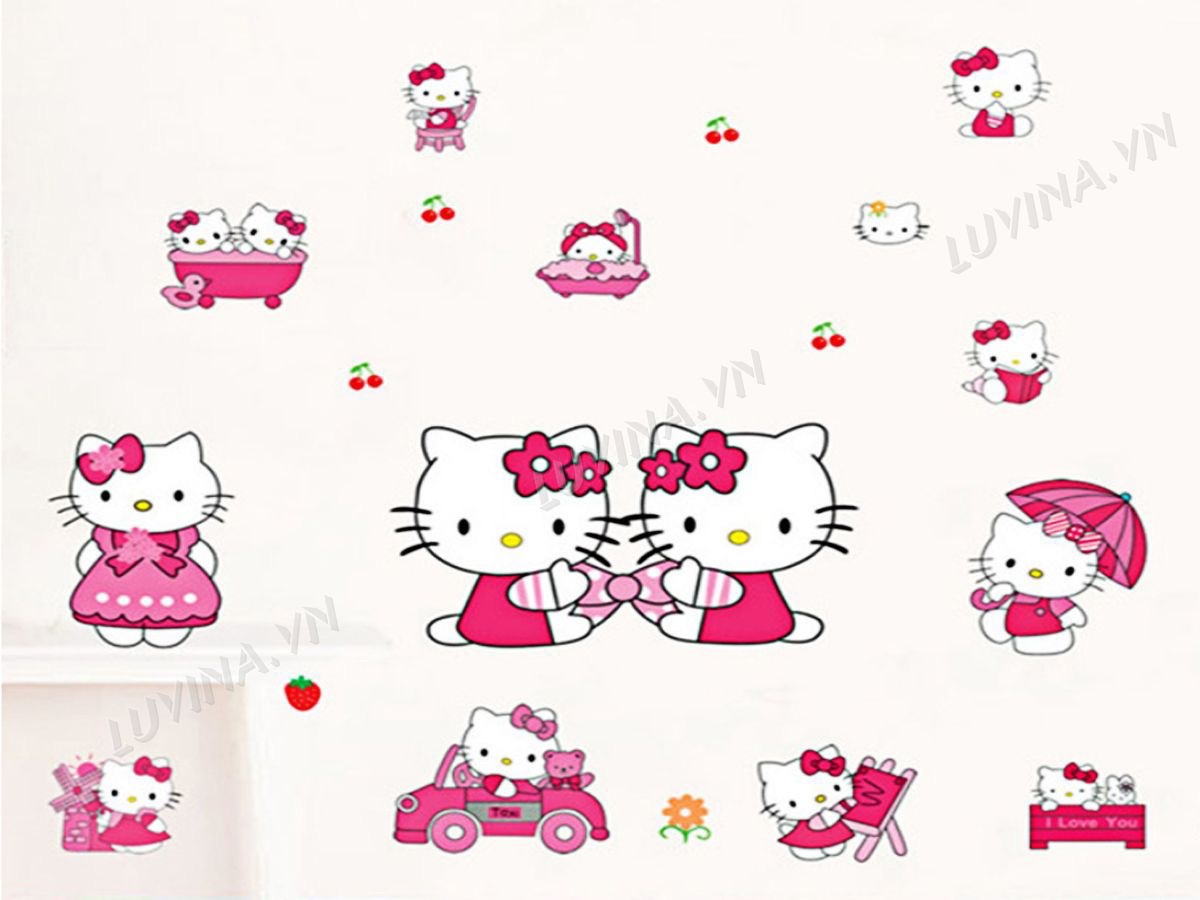 Decal tranh dán tường mòe hello kitty