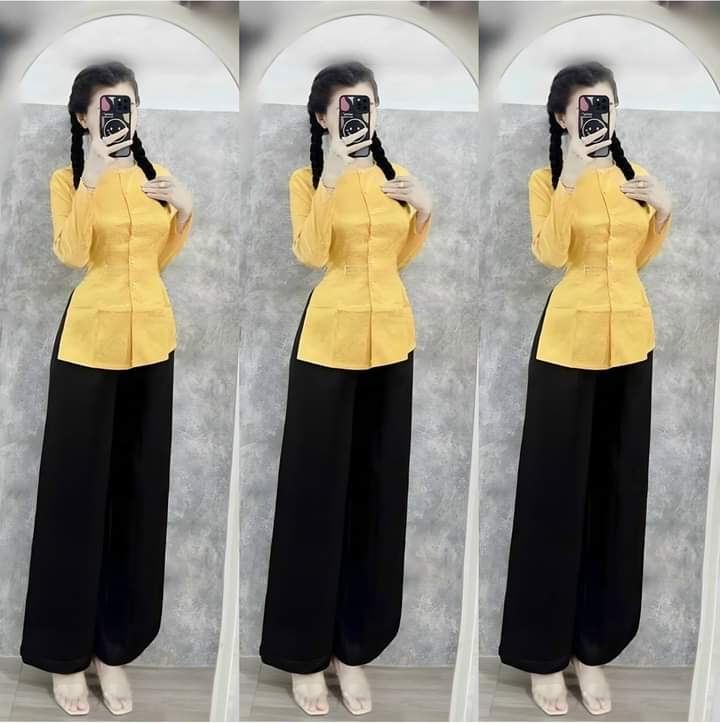 Bộ Bà ba đi chùa đẹp gấm xước