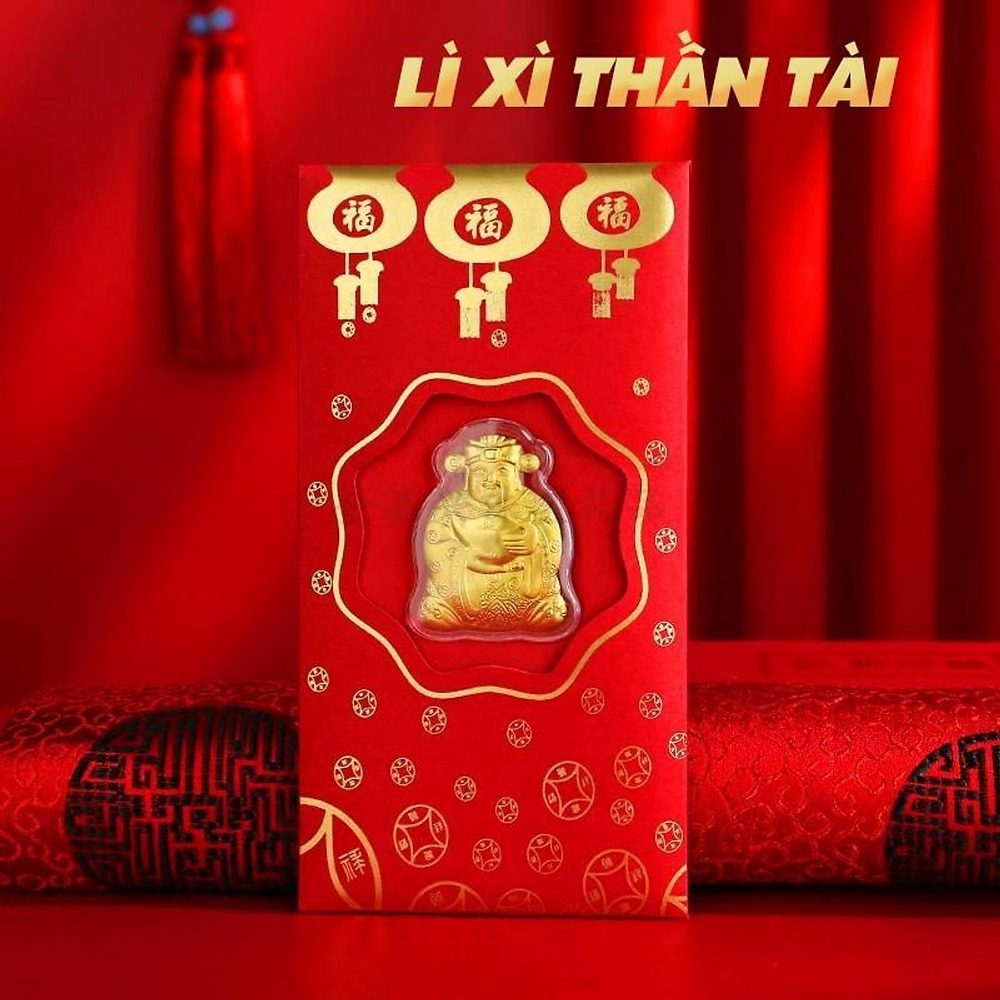 Lì xì độc ý nghĩa - phong bao lì xì vàng thần tài 24k