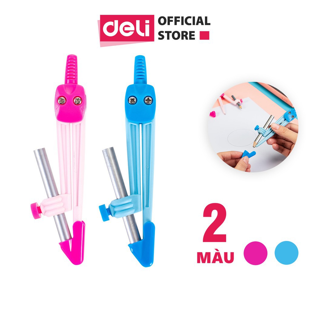 Compa học sinh deli, hồng/xanh - 1 hộp - e8621