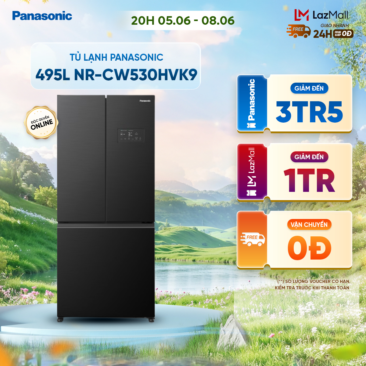   Collect Voucher 1M trong Trạm Voucher  Trả góp 0%  Tủ lạnh Panasonic Diệt Khuẩn 495L NR-CW530HVK9 3 Cửa - Cấp Đông Mềm - Cấp đông Siêu Tốc - Ngăn Đá Dưới - Hàng chính hãng - Bảo hành 24 tháng 