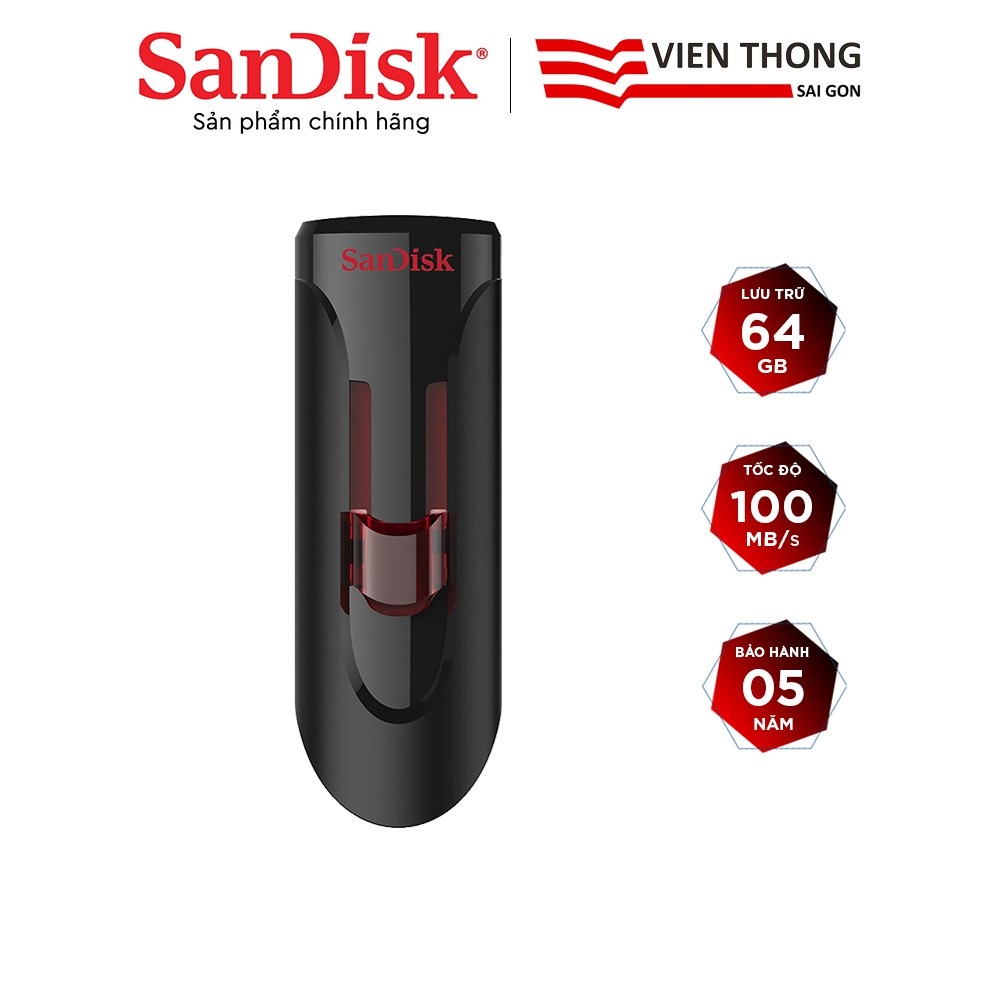 Usb 64gb 3.0 sandisk cruzer glide cz600 upto 100mb/s - hãng phân phối chính thức