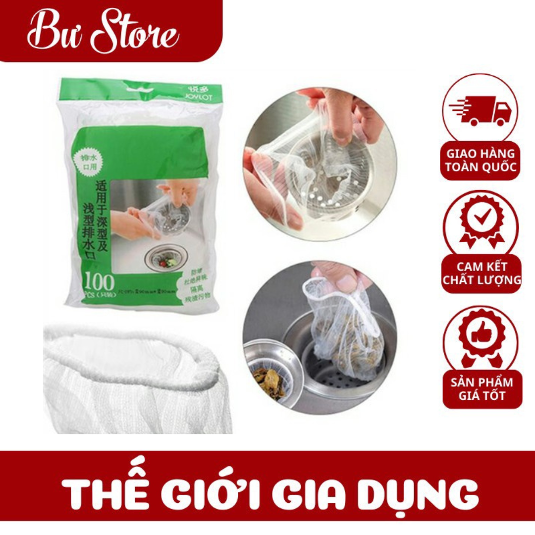 Túi lọc rác bồn rửa bát -- combo 1 gói 100 chiếc túi lọc rác chất liệu hợp chất lưới tự nhiên an toàn tự phân huỷ