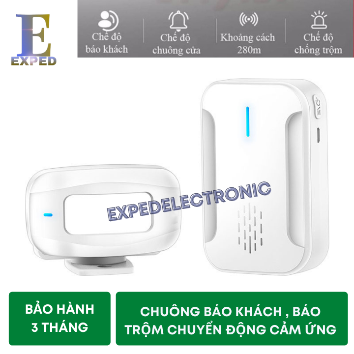 Chuông báo khách cửa hàng, báo động chống trộm cảm biến chuyển động hồng ngoại không dây EXPED 12 - Lời chào báo khách ghé thăm, Dọa trộm xâm nhập