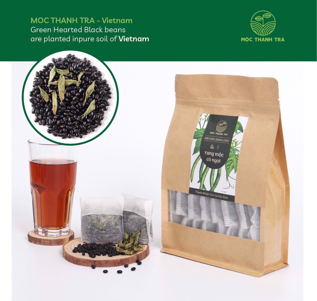 Mộc thanh trà- đậu đen xanh lòng rang mộc và cỏ ngọt 500gr