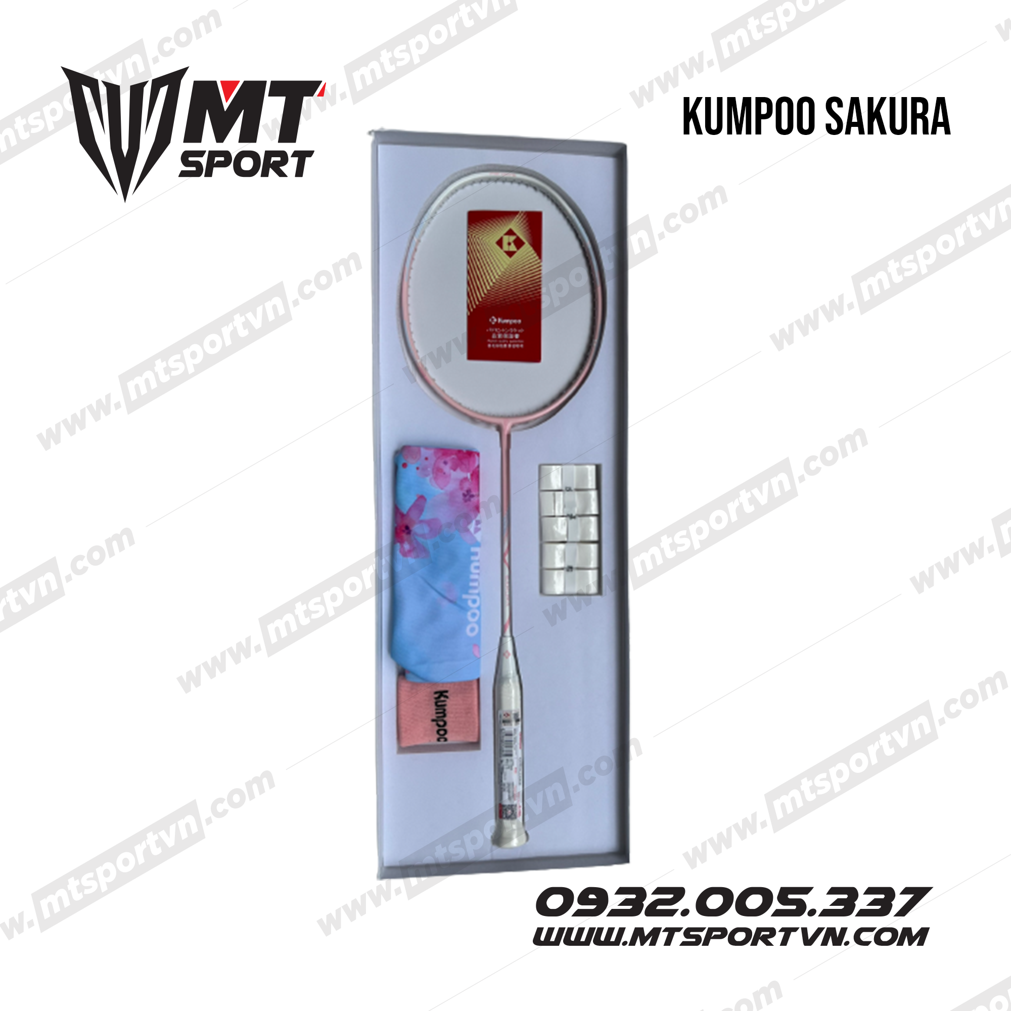 Set Vợt Cầu Lông Kumpoo Power Control Sakura (Tặng thêm lưới + quấn cán)