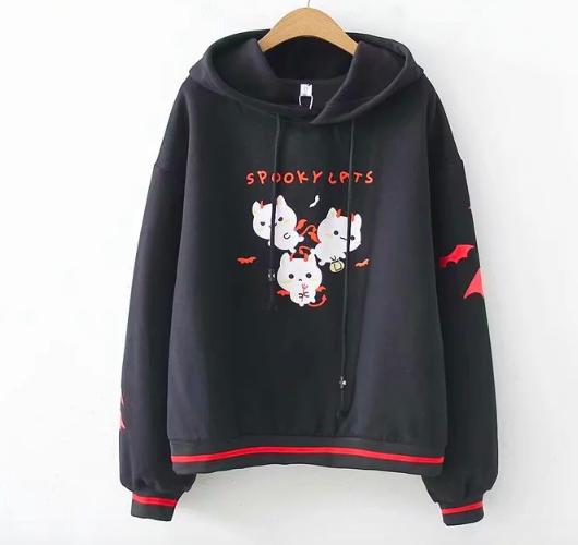 Áo khoác hoodie nữ nón trùm tai sừng Devil hình 3 con mèo ma Spooky Cat dễ thươngLTTA2999 (Đen) BEAUTYSALES