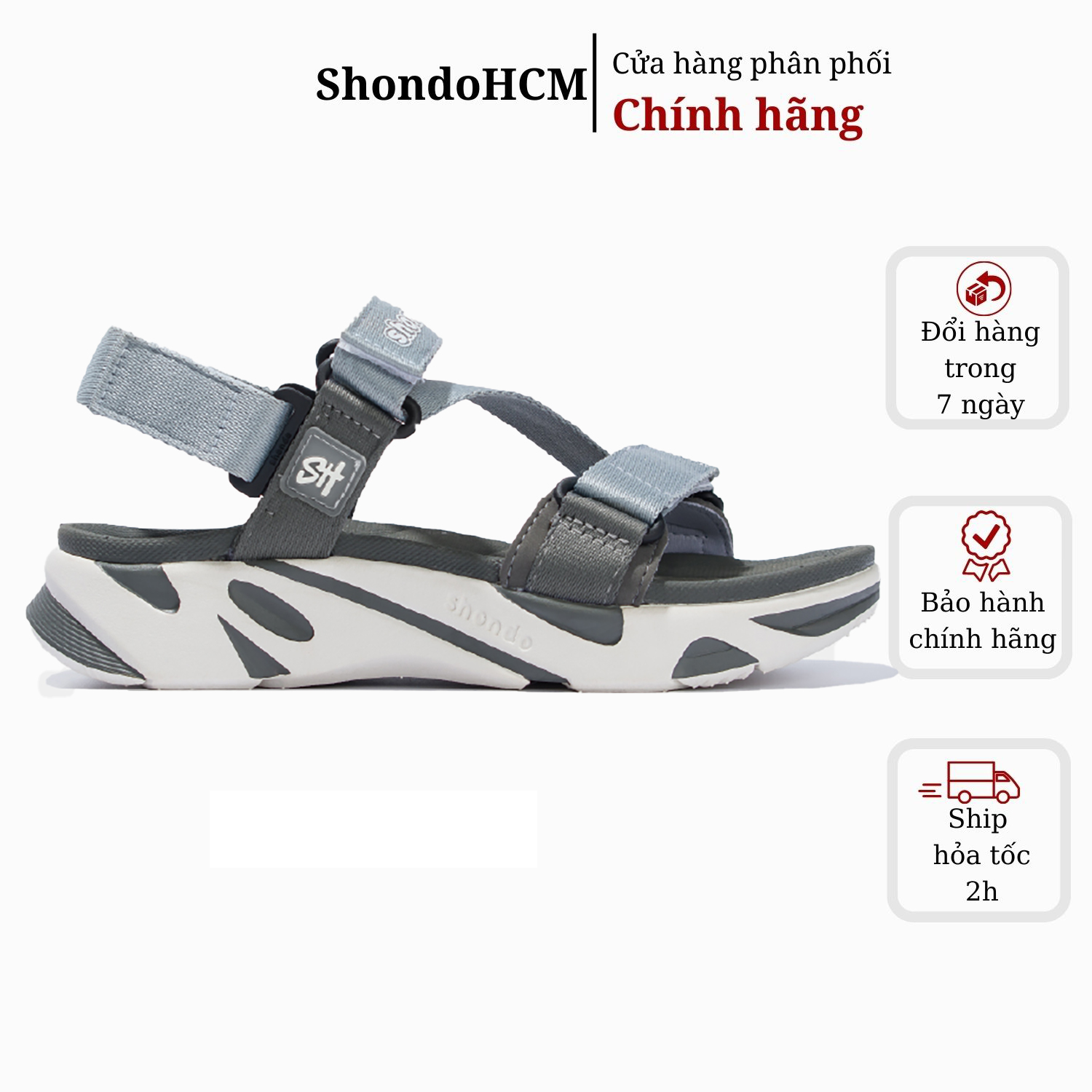  Giày sandals nam nữ Shondo F8 Ver.2 trắng xám F8M0222 