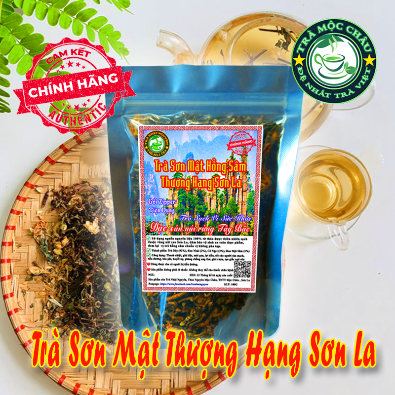 Trà sơn mật hồng sâm thượng hạng sơn la - trà sơn mật nhật nguyên túi ziper 100g