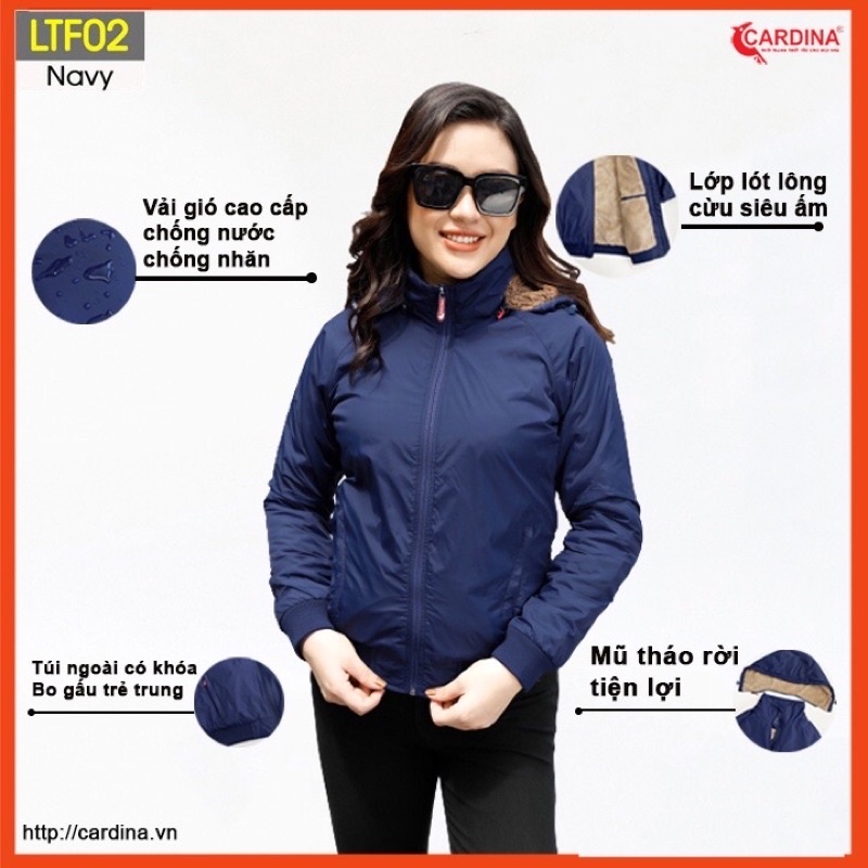 Áo gió nữ CARDINA chất gió trơn 2 lớp lót lông cừu cao cấp siêu nhẹ siêu ấm LTF.