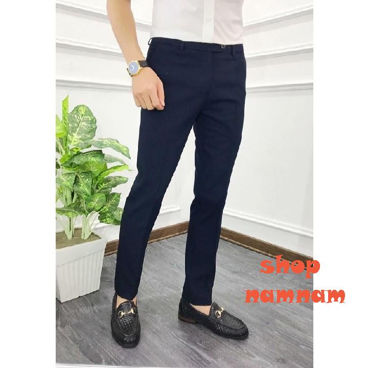 Quần tây nam màu đen chất liệu co giãn nhẹ mặc thoải mái dễ chịu, phù hợp học sinh sinh viên