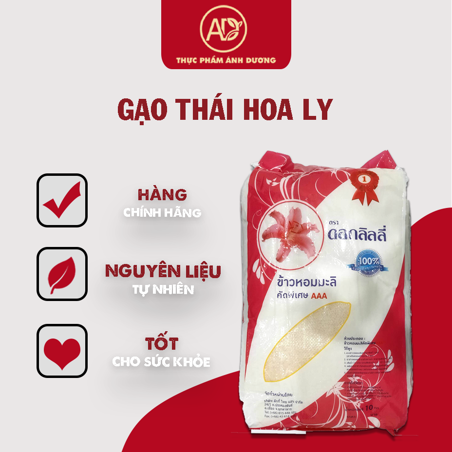 Gạo thái hoa ly - dẻo gạo, ngon cơm - túi 10kg