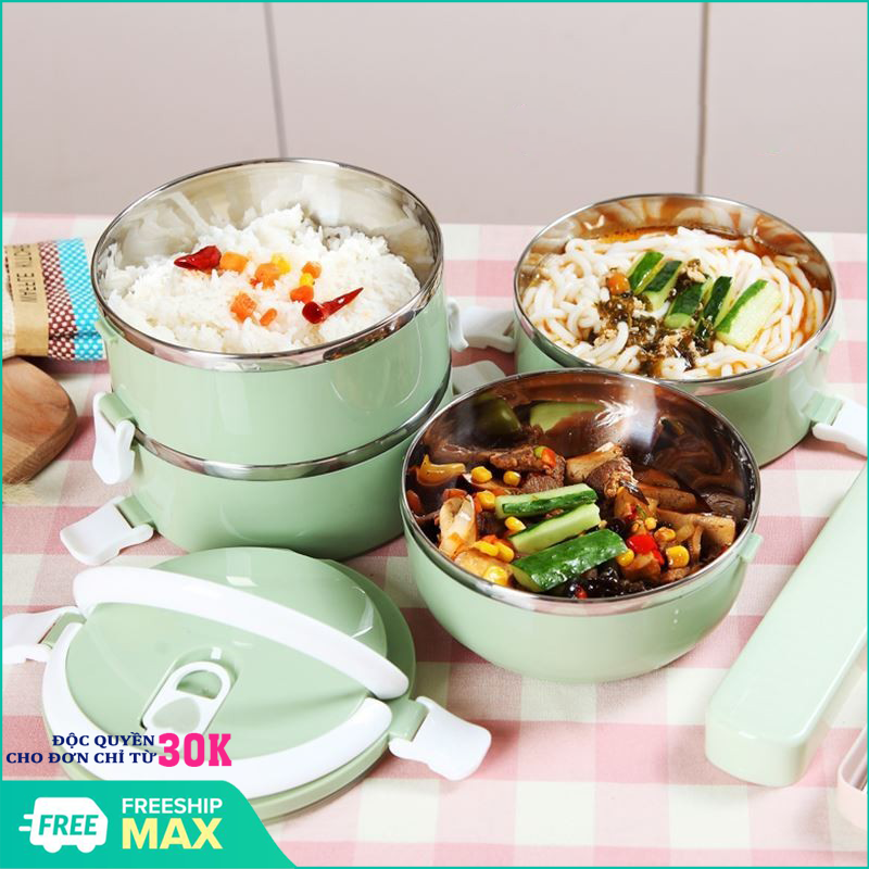 (Giữ nhiệt tốt) Hộp cơm 2 tầng làm bằng chất liệu lúa mạch, Hộp đựng cơm giữ nhiệt 2-4 ngăn/hộp đựng cơm giữ nhiệt inox giá rẻ (Màu ngẫu nhiên)