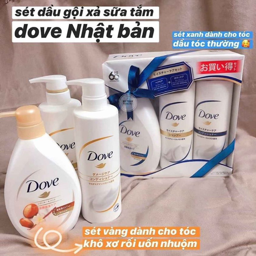 Sét 3 dầu gội - dầu xã - sữa tắm Dove, hàng nội địa nhật ( XÃ SỐC TRONG 3 NGÀY GIẢM 35%)