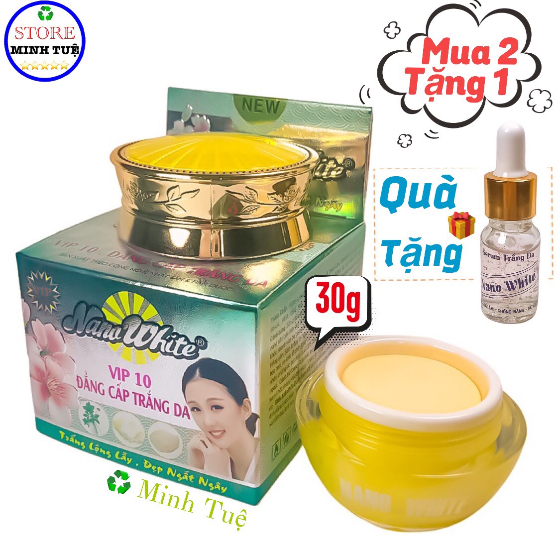 [HCM](Mua 2 tặng 1) - Kem dưỡng trắng da giảm nếp nhăn chống lão hóa giữ ẩm se khít lỗ chân lông vip Nano White (30g)