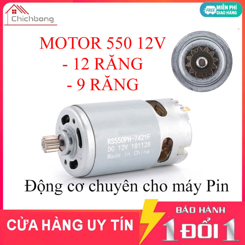 Motor DC RS 550 công suất cao có sẵn bánh răng chuyên cho máy pin 12v, Động cơ DC 550 cho máy khoan pin cầm tay, máy bắt vít