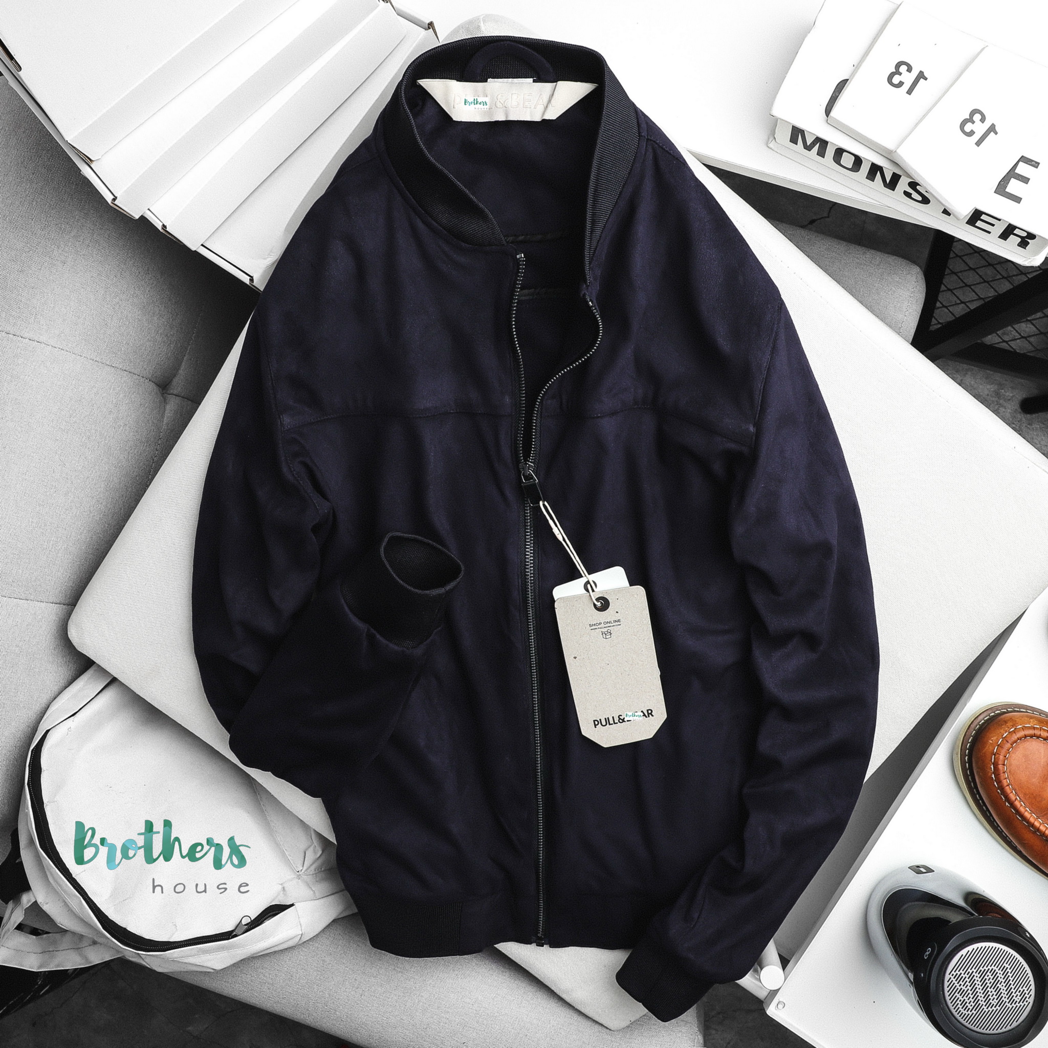 [HCM]Áo khoác bomber P&B da lộn trẻ trung xịn sò