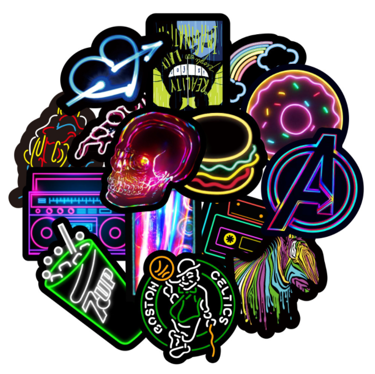 [HCM]Set 50 Sticker Neon Chất Decal  Decal Dán Điện Thoại Balo Ví Laptop Túi Xách Ly Nước Chống Thấm Nước Chất Lượng Cao