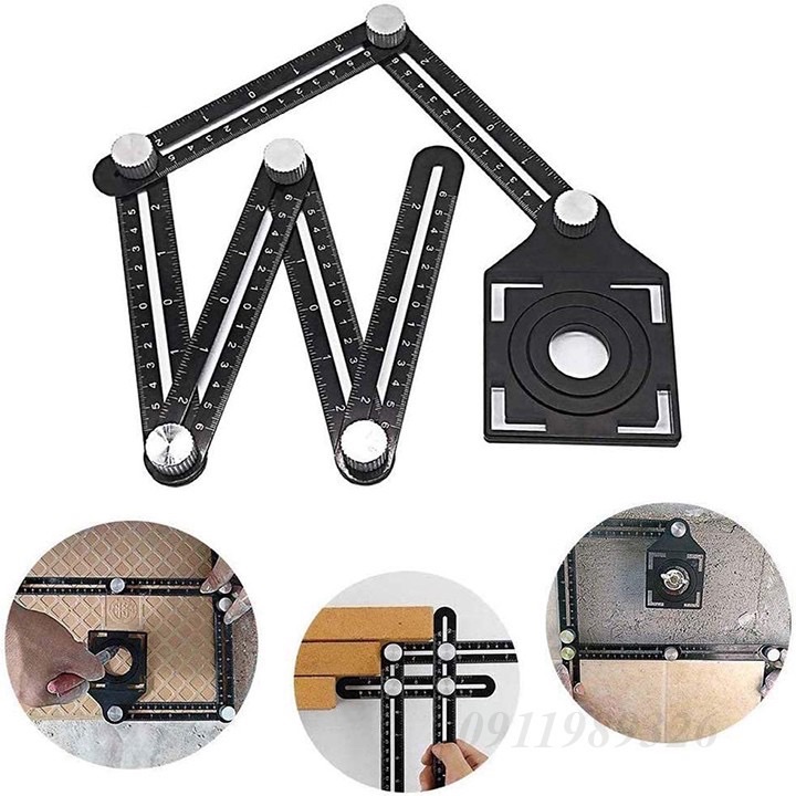 Thước đo góc đa năng, thước đo định vị lỗ cắt gạch, thước cân sen đo lỗ khoan khoét gạch ốp lát, điều chỉnh định vị lỗ khoan, kích thước góc
