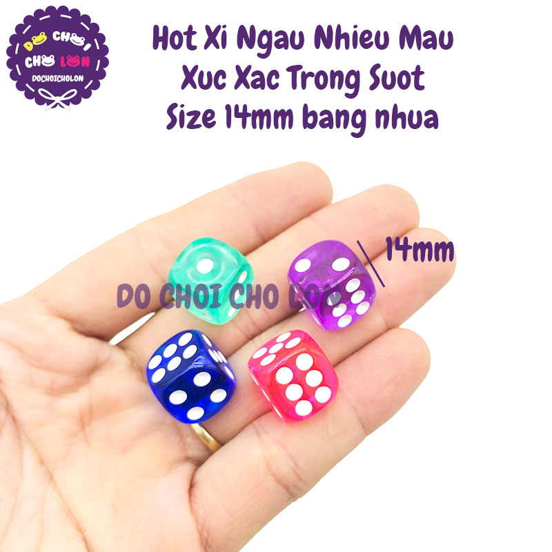 COMPO 10 Hột xí ngầu nhiều màu xúc xắc trong suốt 14 mm bằng nhựa