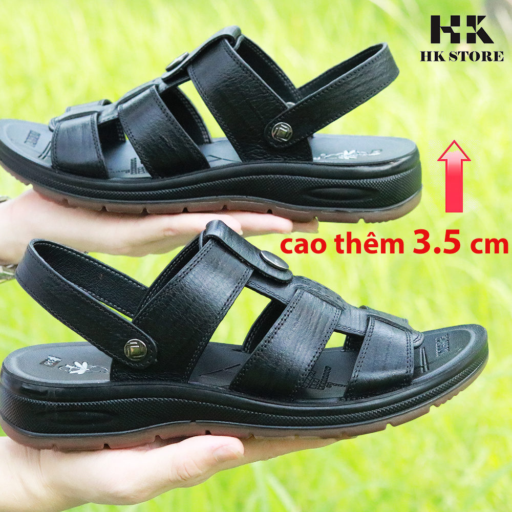 Dép xăng đan nam da bò đế kếp cao 3,5cm - khâu may chân quai chắc chắn - kiểu dáng lịch sự - hàng chính hãng HK.STORE (sd02)