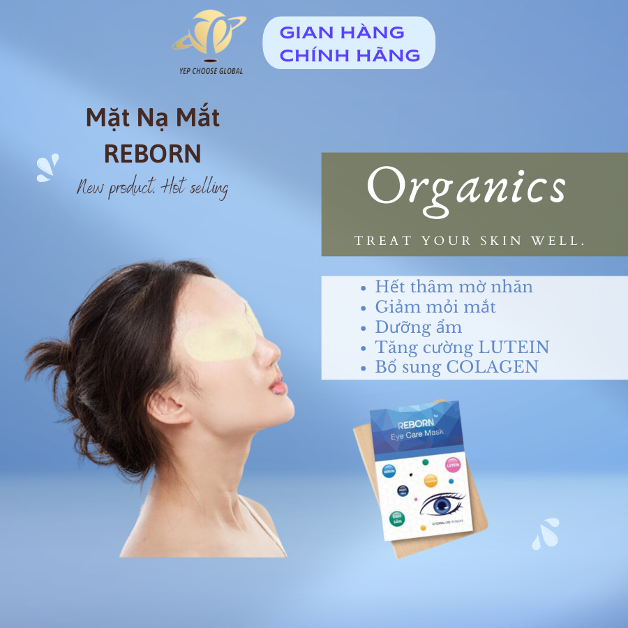 Mặt nạ mắt reborn giảm mỏi mắt, giảm quầng thâm và bọng, giảm nếp nhăn mắt, dưỡng ẩm vùng da mắt - hộp 30 miếng