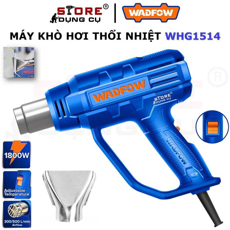 Máy khò nhiệt wadfow whg1514 | máy khò màng co 1800w, 3 chế độ nhiệt, full phụ kiện dùng để dán decal,...