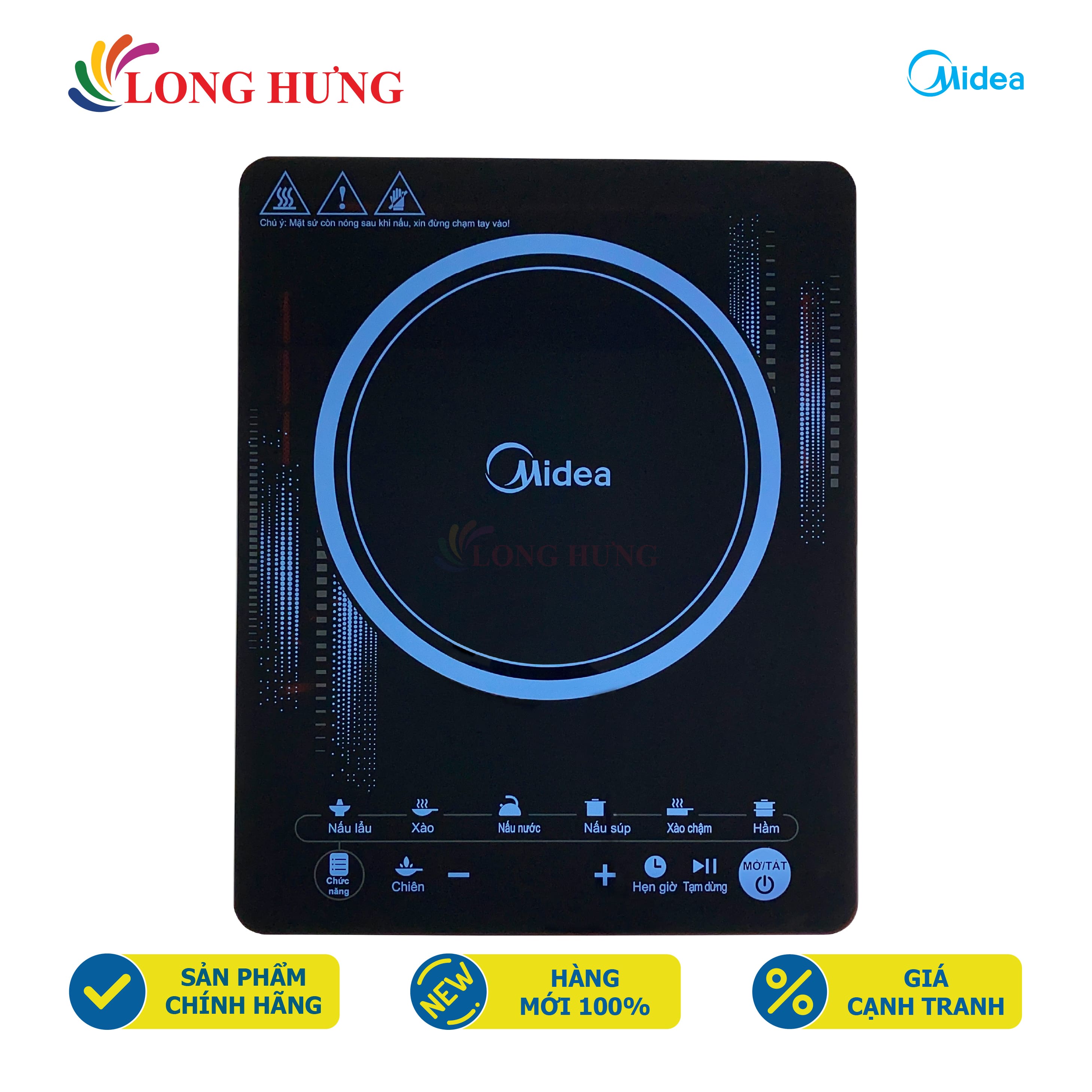 Bếp điện từ Midea MI-T2117DC - Hàng chính hãng - Mặt bếp bằng kính chịu nhiệt, Đa chức năng, Điều khiển cảm ứng