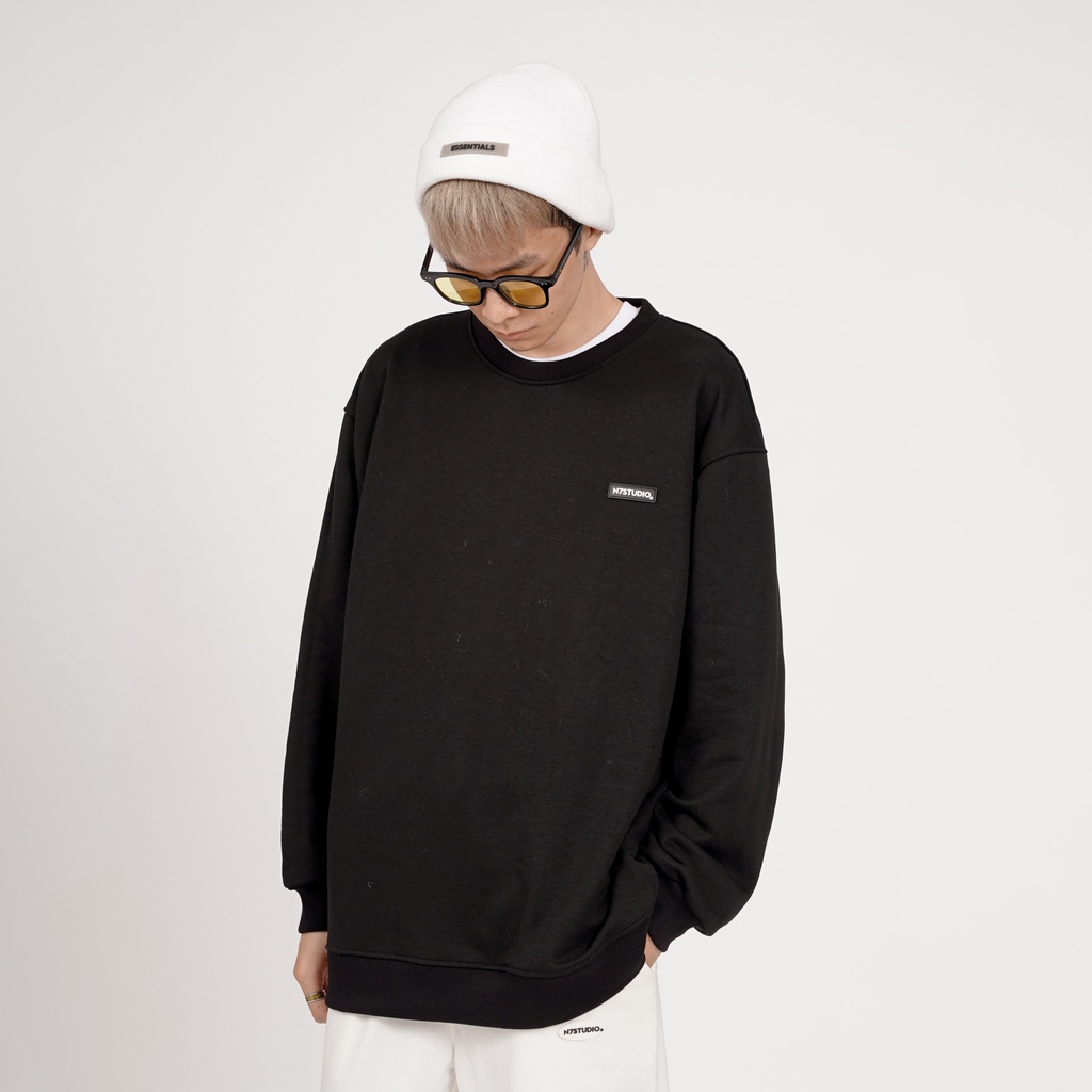 Áo sweater dài tay N7 Studio nỉ trơn basic nam nữ form rộng oversize 002