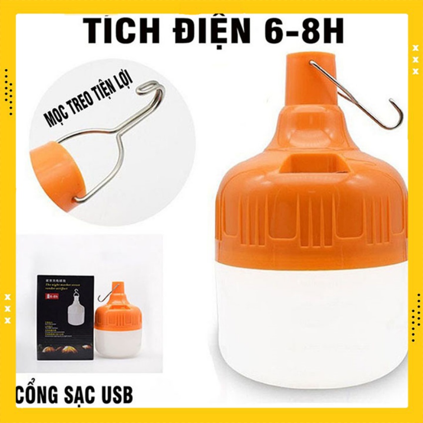 Bóng Đèn led tích điện 100w sạc dây USB có móc treo tiện dụng cho dã ngoại picnic mất điện hoặc bán hàng rong ngoài trời