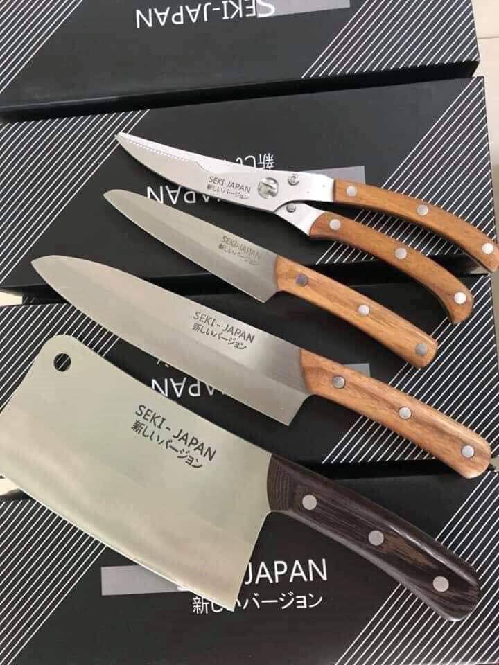 Bộ dao kéo 4 món Seki Nhật nội địa gồm: dao chặt ,gọt, thái,kéo cắt gà