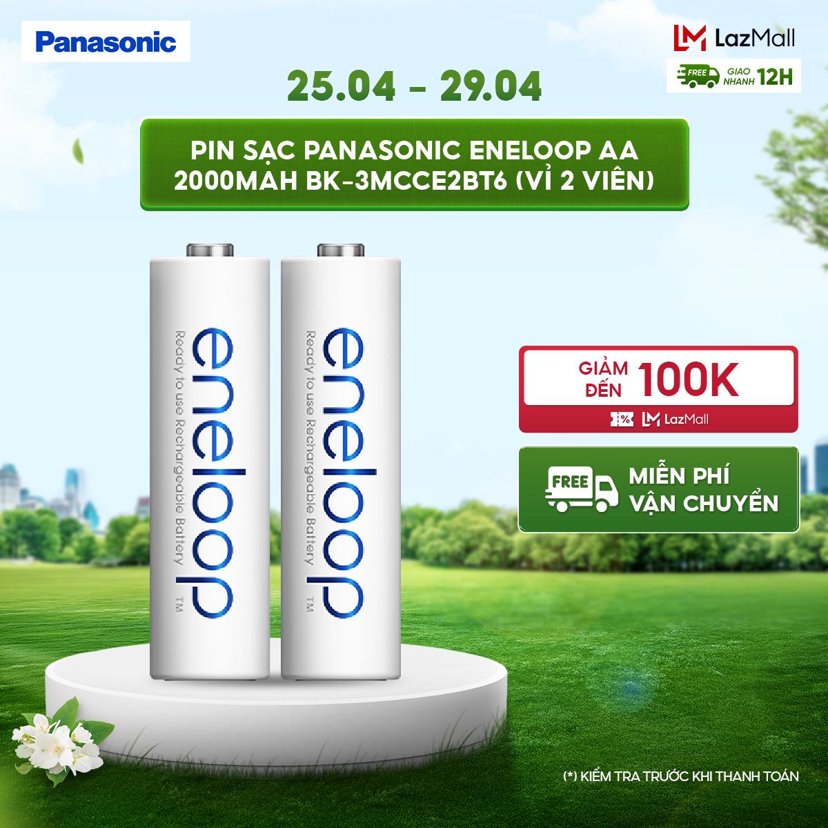 Vỉ 2 viên Pin sạc Panasonic Eneloop AA 2000mAh BK-3MCCE2BT6 – Hàng Chính Hãng