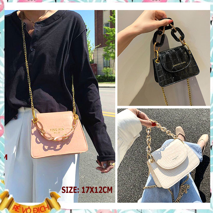 [video + hình thật] Túi xách nữ mini phối xích tàu xinh xắn - Túi đeo chéo BeiBag phối quai xách tay thời trang