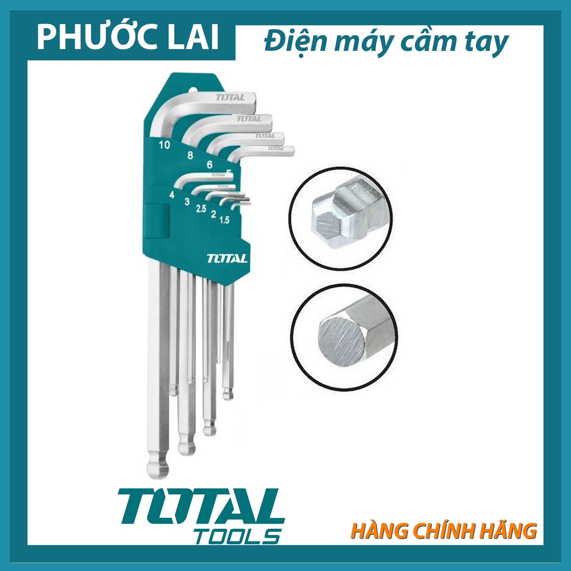 Bộ lục giác đầu bằng 9'' 1.5-10mm chi tiết total tht106291
