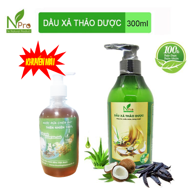 NPro - Dầu Xả Tóc Thảo Dược | Tặng Kèm Nước Rửa Chén Tinh Dầu Quế 500ml Trị Giá 50K| Kích Thích Mọc Tóc - Kháng Viêm Da Đầu - Lưu Lại Hương Thơm, Trị Gàu