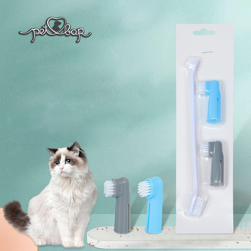 [Hoàn Tiền 10%] Set bàn chải đánh răng cho thú cưng chất liệu nhựa an toàn. Dụng cụ vệ sinh răng miệng cho chó mèo đầy đủ kích cỡ