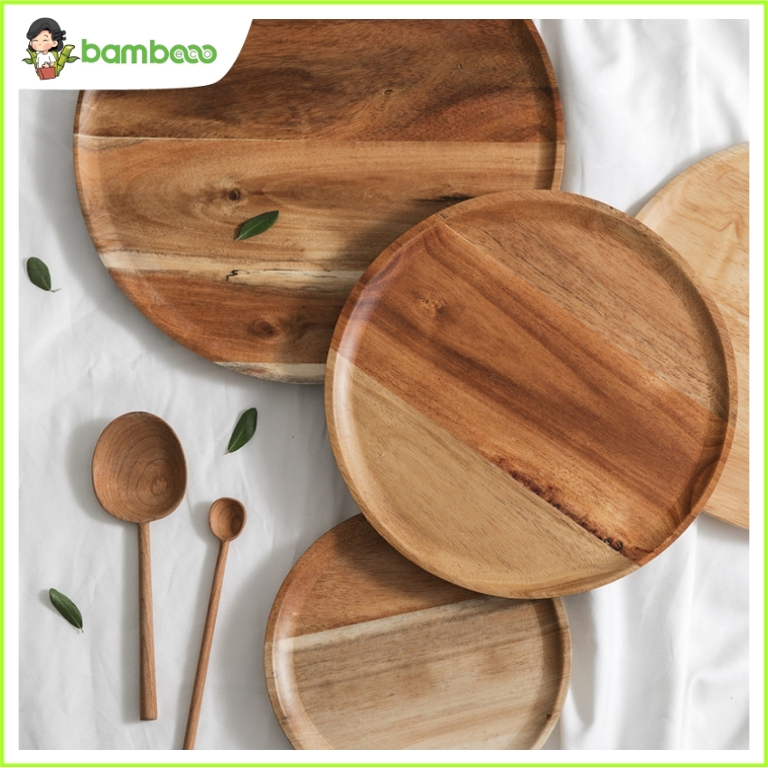 Khay gỗ tròn phong cách Nhật Bản Bambooo Eco , thân thiện môi trường.