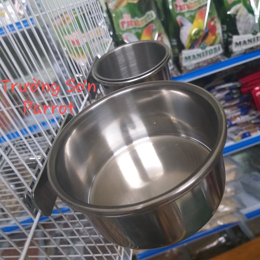 1 Cóng inox cho vẹt, chim, hamster... gắn lồng đựng thức ăn đường kính 6,5cm, 10cm
