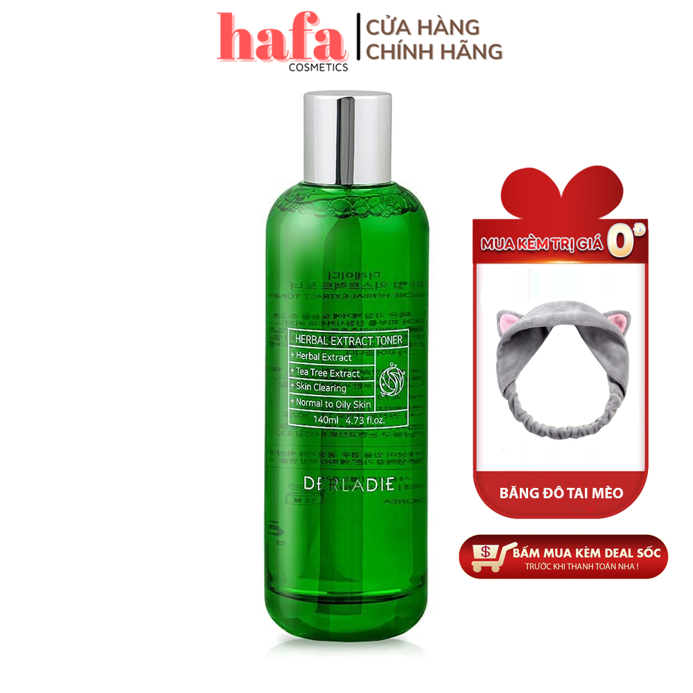 Toner Thảo Dược Giúp Kháng Viêm Giảm Mụn Derladie Herbal Extra Toner 140ml+ Tặng Băng Đô Tai Mèo