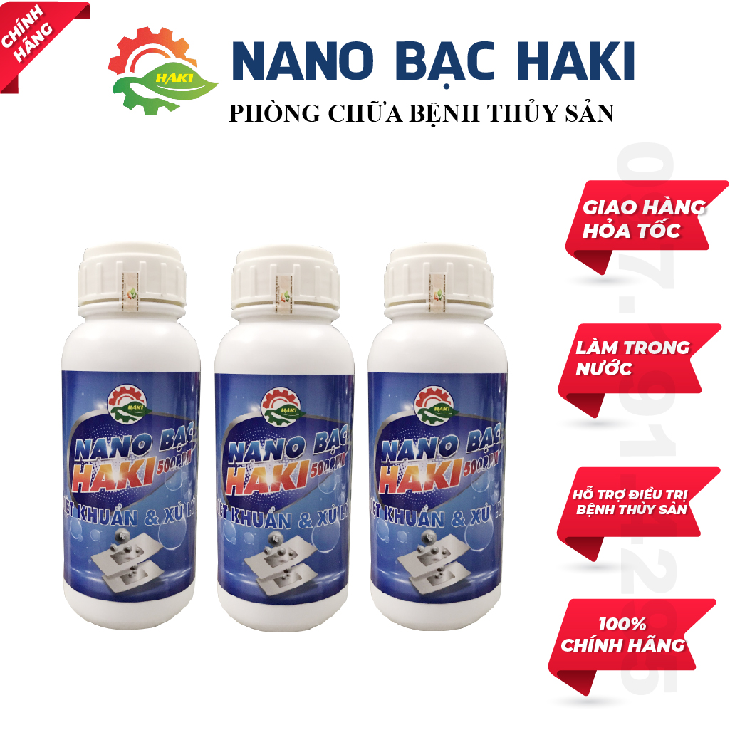 Combo 3 chai nano bạc Haki 500ppm khử khuẩn nước, xử lý làm trong nước phòng trị bệnh cho thủy sản