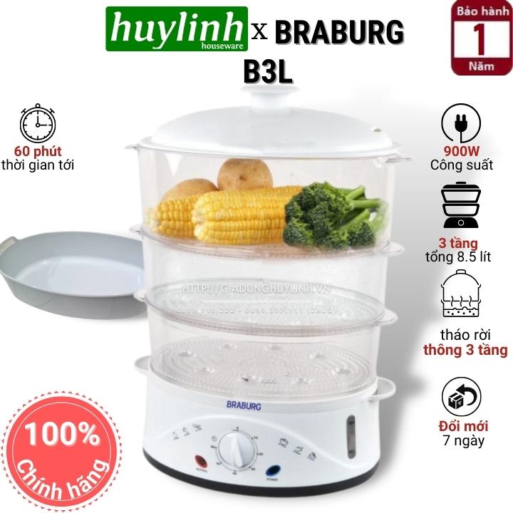 Nồi hấp điện 3 tầng braburg b3l - 8.5 lít - b3k - 9 lít