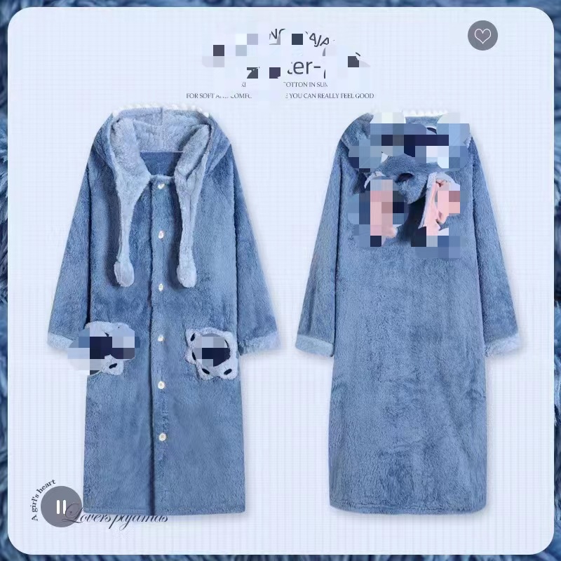 Áo Choàng Ngủ Stitch Mùa Đông Lông Dài Nhung Thoải Mái Cho Bé Mắt To Melotti Mặc Nhà Dày Có Thể Mặc Bên Ngoài Áo Choàng Ngủ Màu Xanh