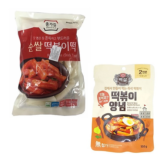 Combo Bánh Gạo TOPOKKI JongGa Cao Cấp 500G Và Sốt Nấu Bánh Gạo Cay Ngọt Tokbokki Beksul Gói 150G - Nhập Khẩu Hàn Quốc