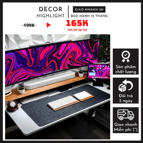 Thảm nỉ trải bàn làm việc chất liệu nỉ ép cao cấp, deskpad dày 3mm có lớp chống trượt, may bo viền Decor Highlight DE03