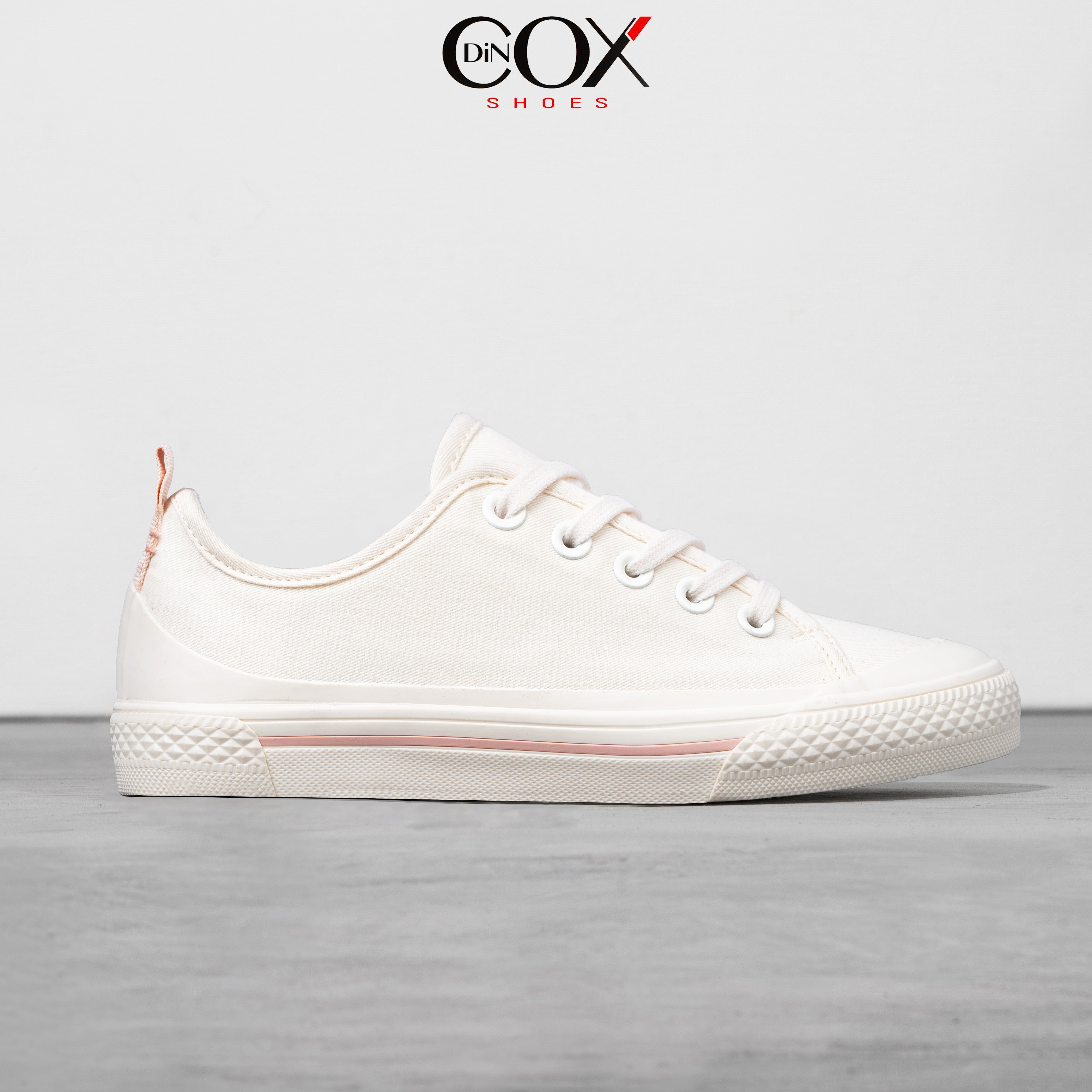 Giày sneaker nữ dincox vải canvas c20 off white
