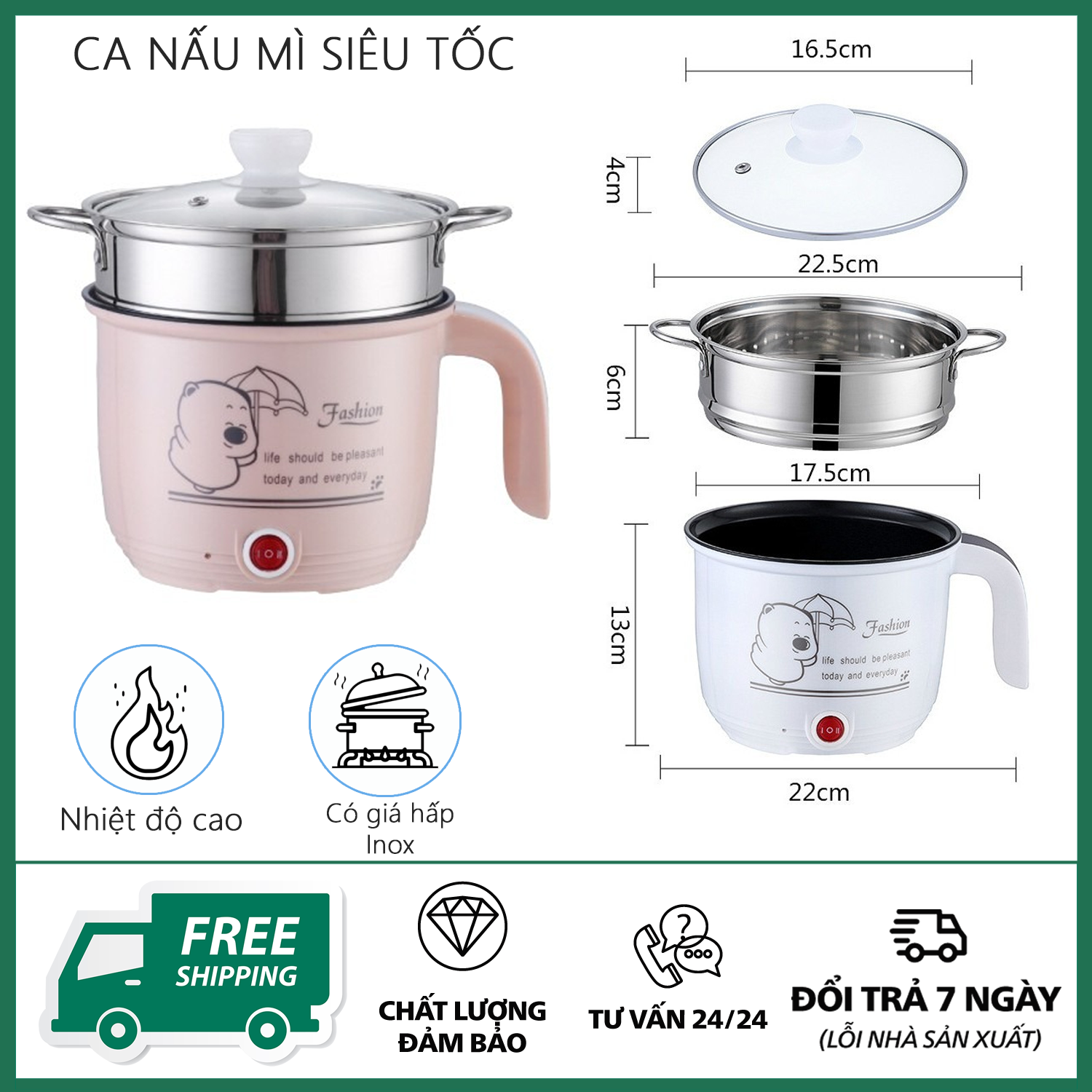 Nồi lẩu mini - Ca mì siêu tốc - Nồi lẩu mini chống dính - CA NẤU MÌ - ca nâu mì có lồng hấp 2 in 1 siêu tốc tiện lợi-nồi nấu mì mini kèm lồng hấp 18cm